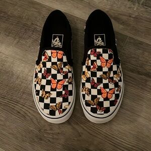 Custom Butterfly checkerboard Vans slip-on 🦋